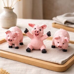 Charming Pink Pig Figurines Set